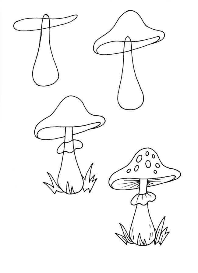 Грибы поэтапно. Нарисовать гриб мухомор карандашом. Поэтапное рисование гриба. Грибы для срисовки легкие. Грибы для срисовки карандашом.