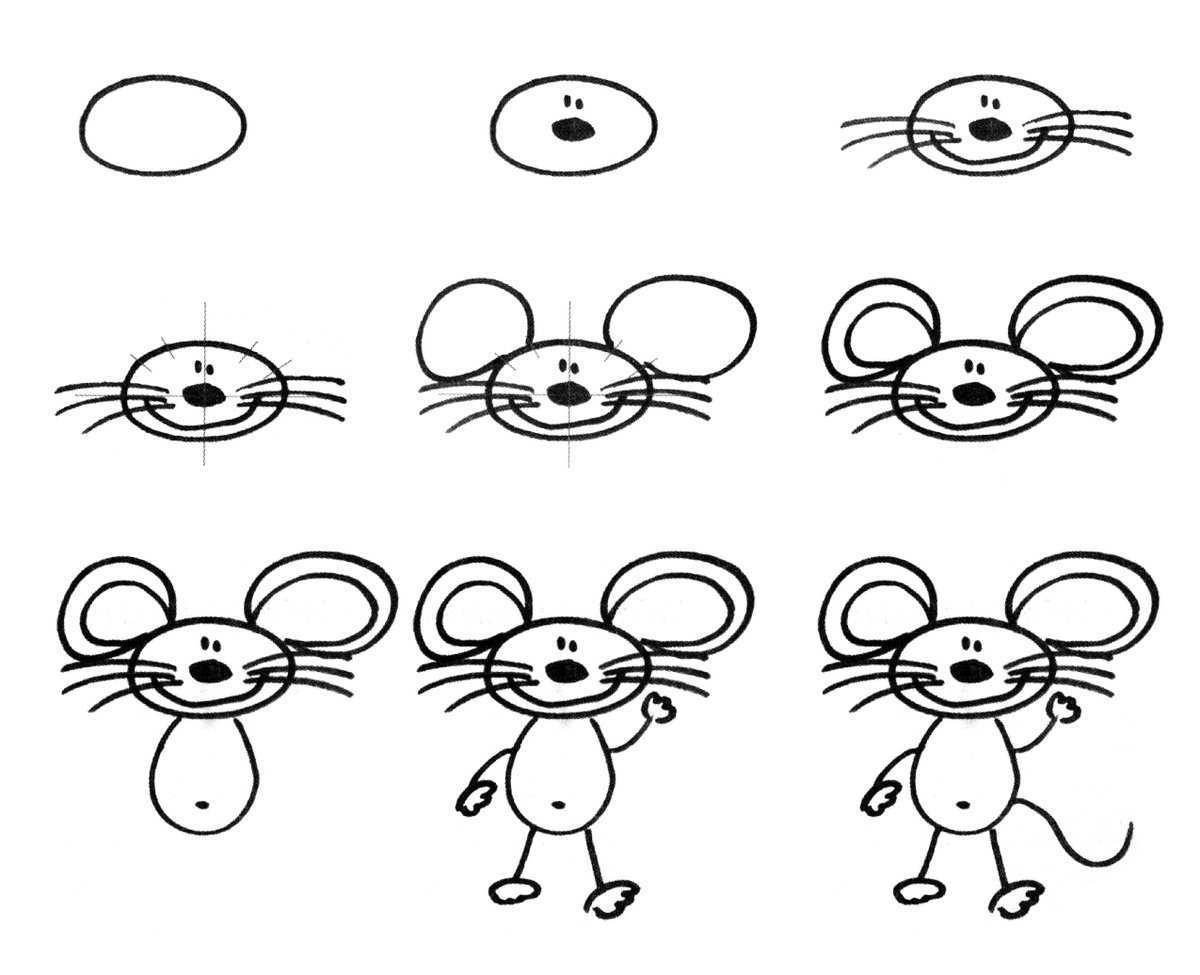 Рисовать мышку поэтапно для детей