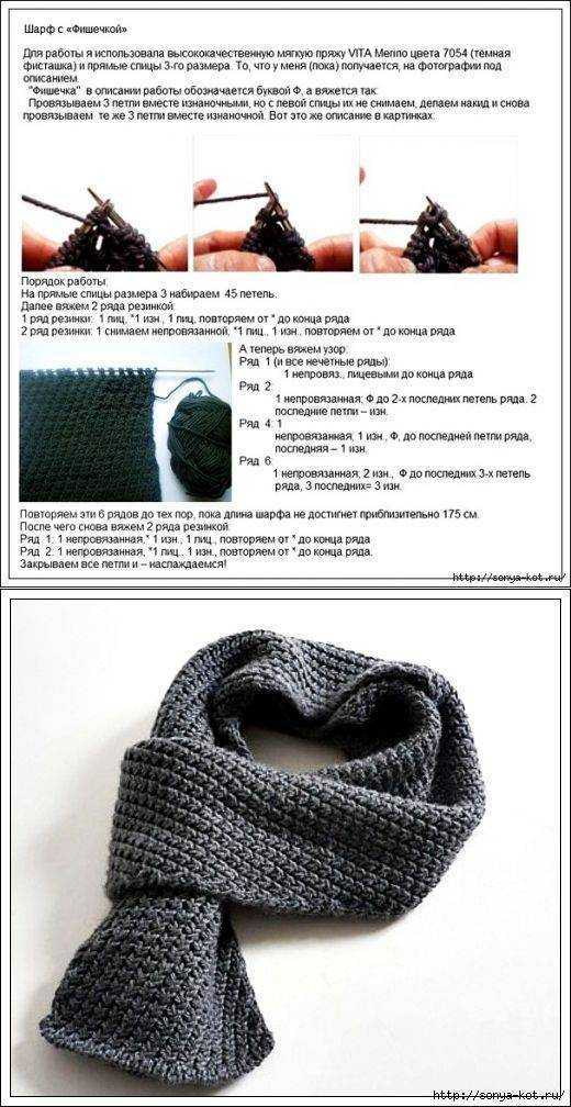 Шарф мужской спицы схема