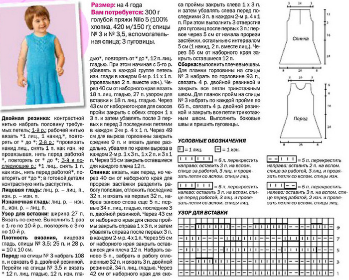 Платье для девочки спицами схемы и описание