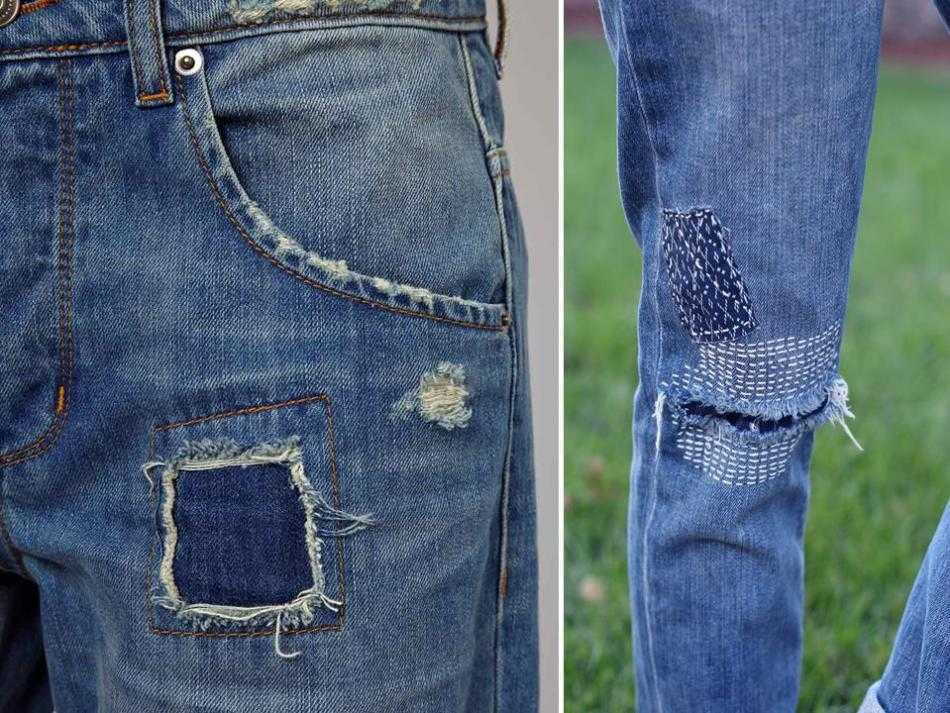 Как зашить джинсы незаметно вручную без машинки между ног, на коленке, попе, без и с заплаткой