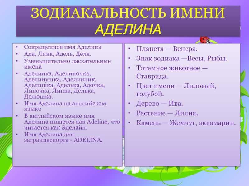 Значение имени аделина что означает имя аделина