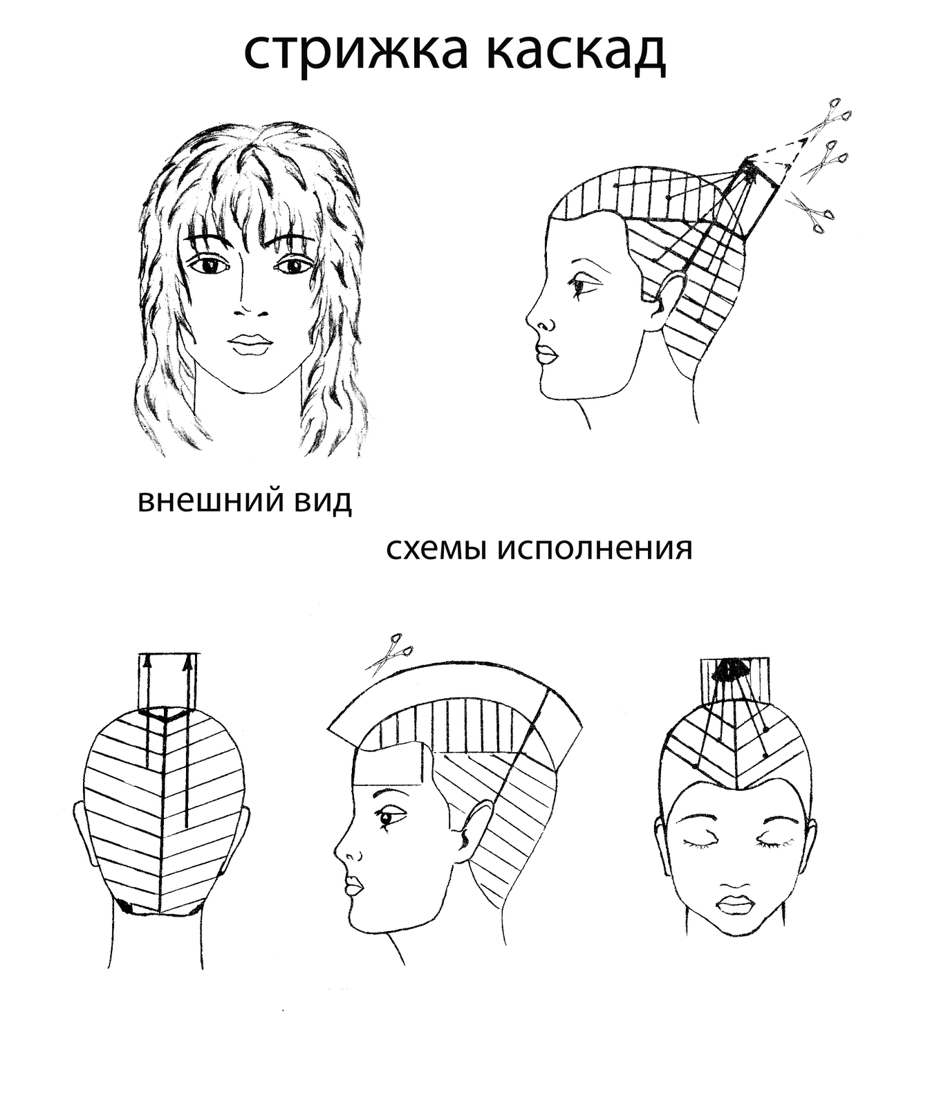 Техника стрижки каскад на длинные волосы схема