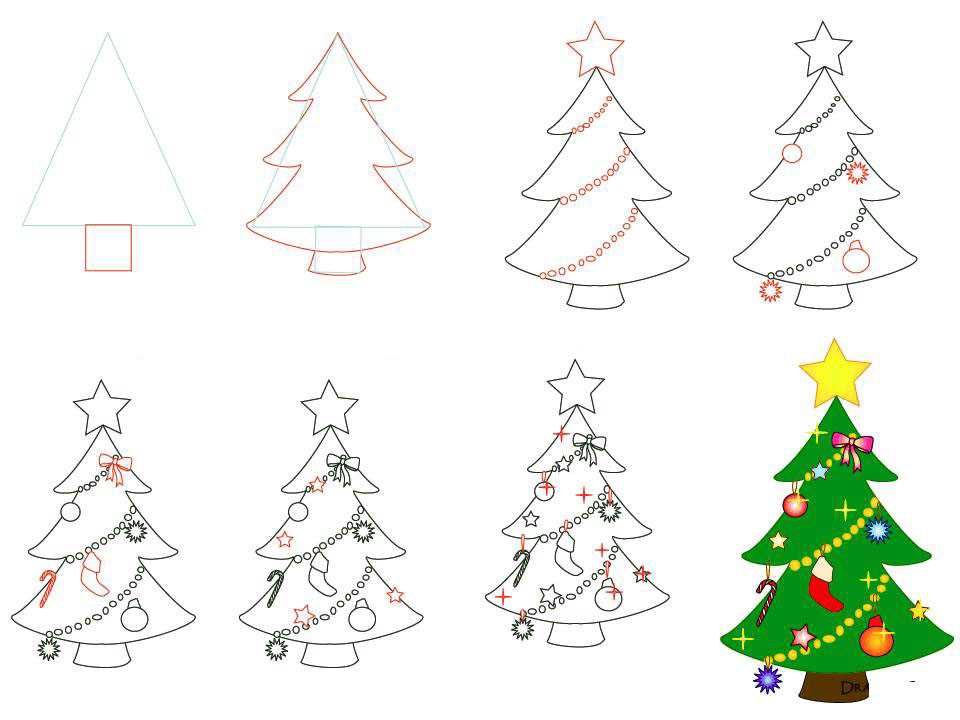 Как нарисовать новогоднюю елку с игрушками и гирляндами карандашом и красками поэтапно для начинающих - kefline