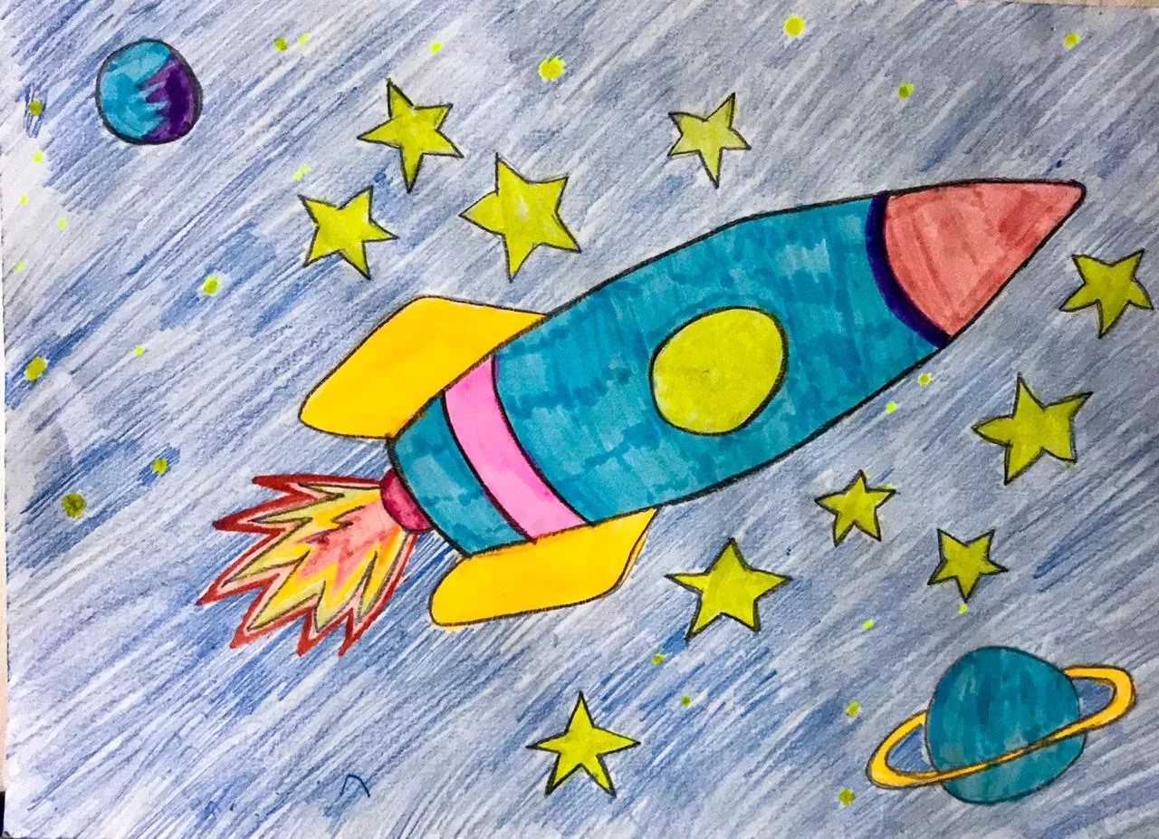 Детские рисунки на тему космос