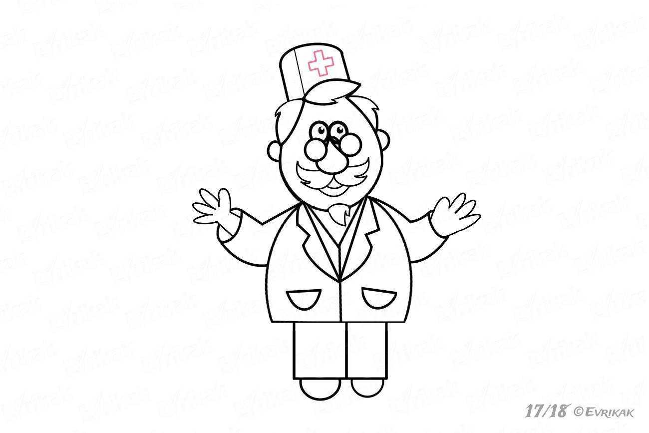 Поэтапное рисование врача для детей