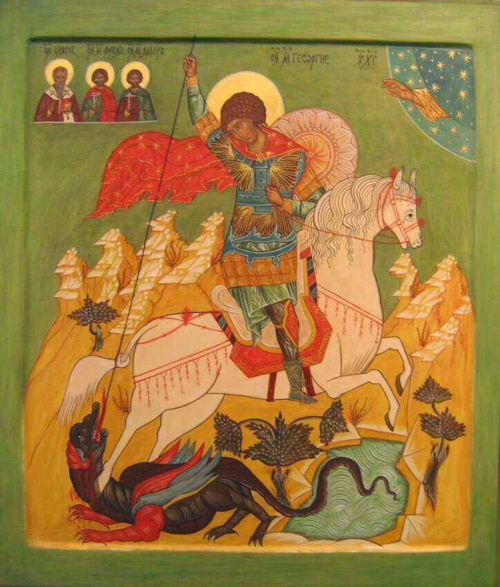 Русские великомученики. Икона чудо Георгия о змие 16 век.