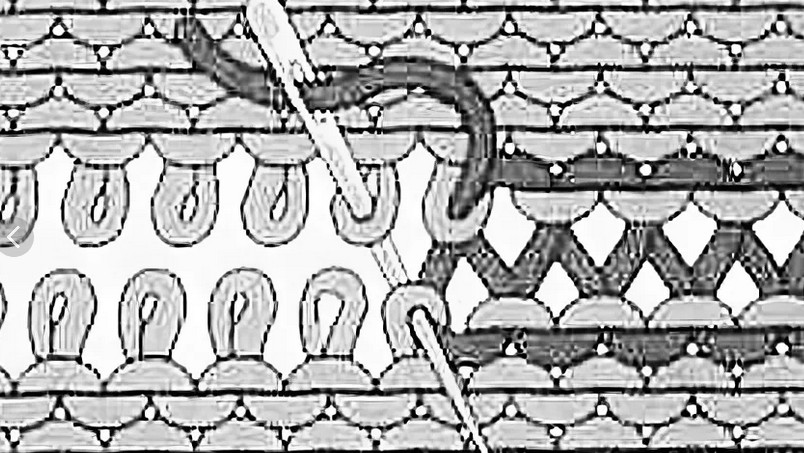 Трикотажный шов на открытых петлях в лицевой глади иглой пошагово схема