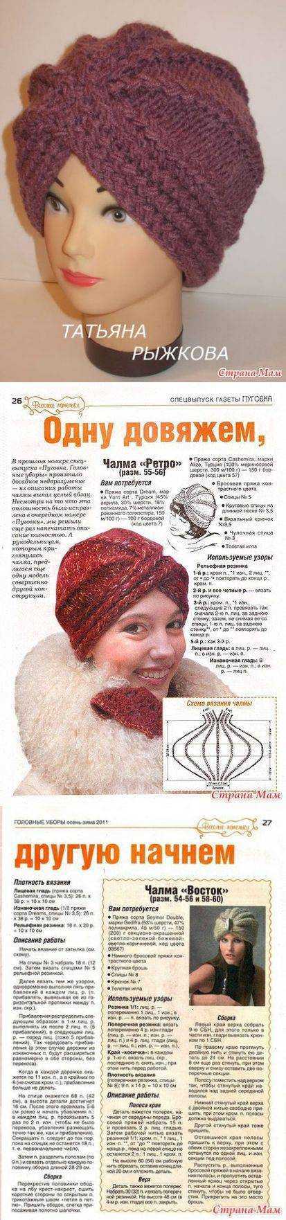 Шапка чалма спицами для женщин, схемы с описанием вязания